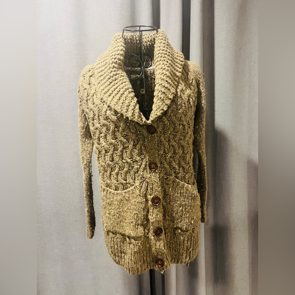 Chunky Knit Shawl Collar Cardigan - Brown